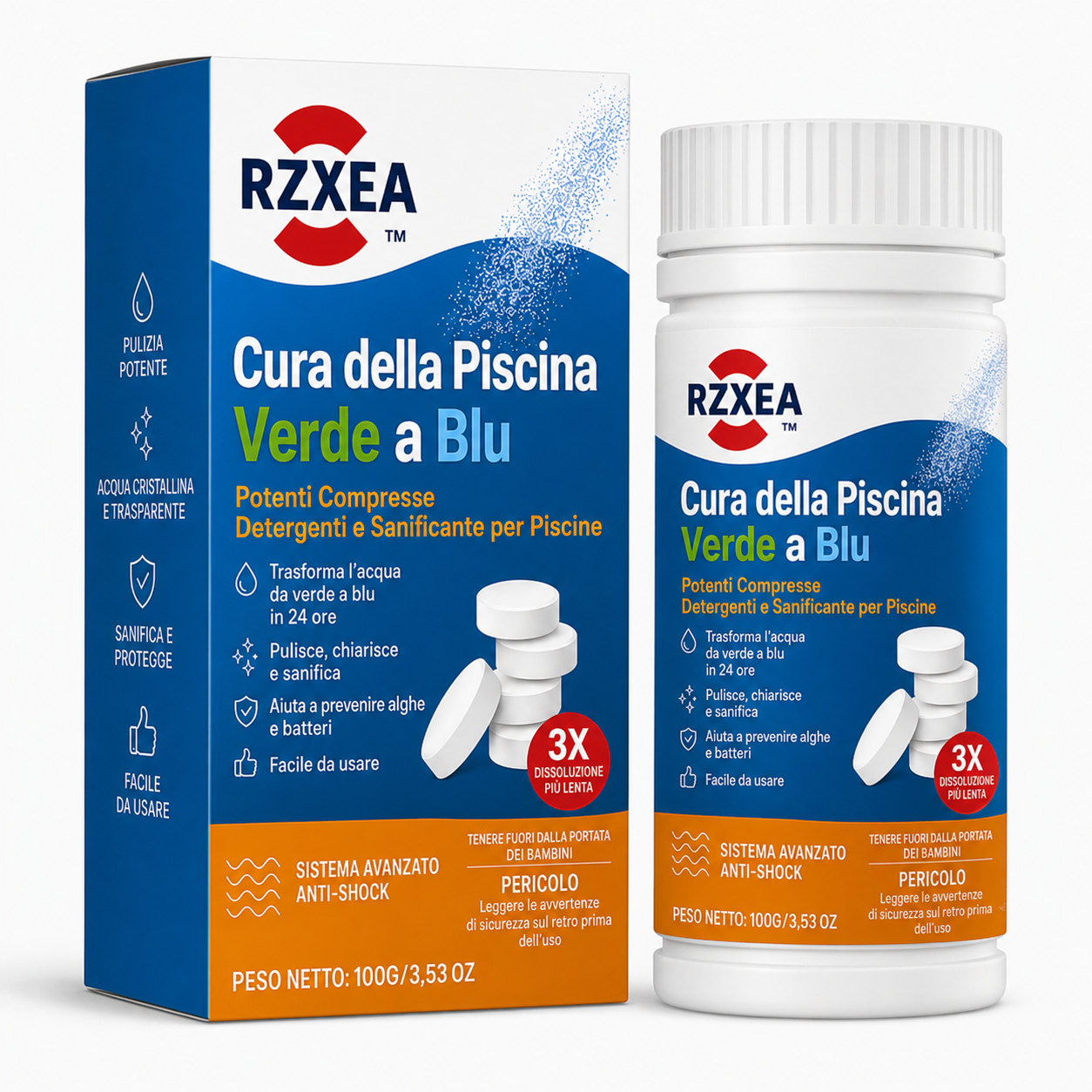 RZXEA™ Cura della Piscina Verde a Blu